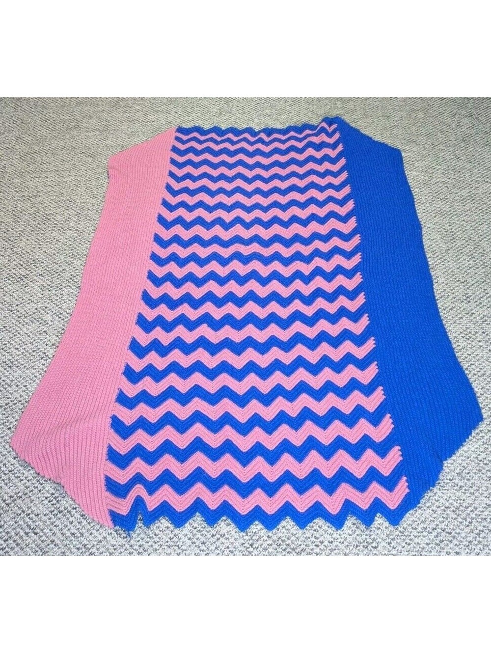 Pink And Blue Handmade Blanket Chevron 54x76"